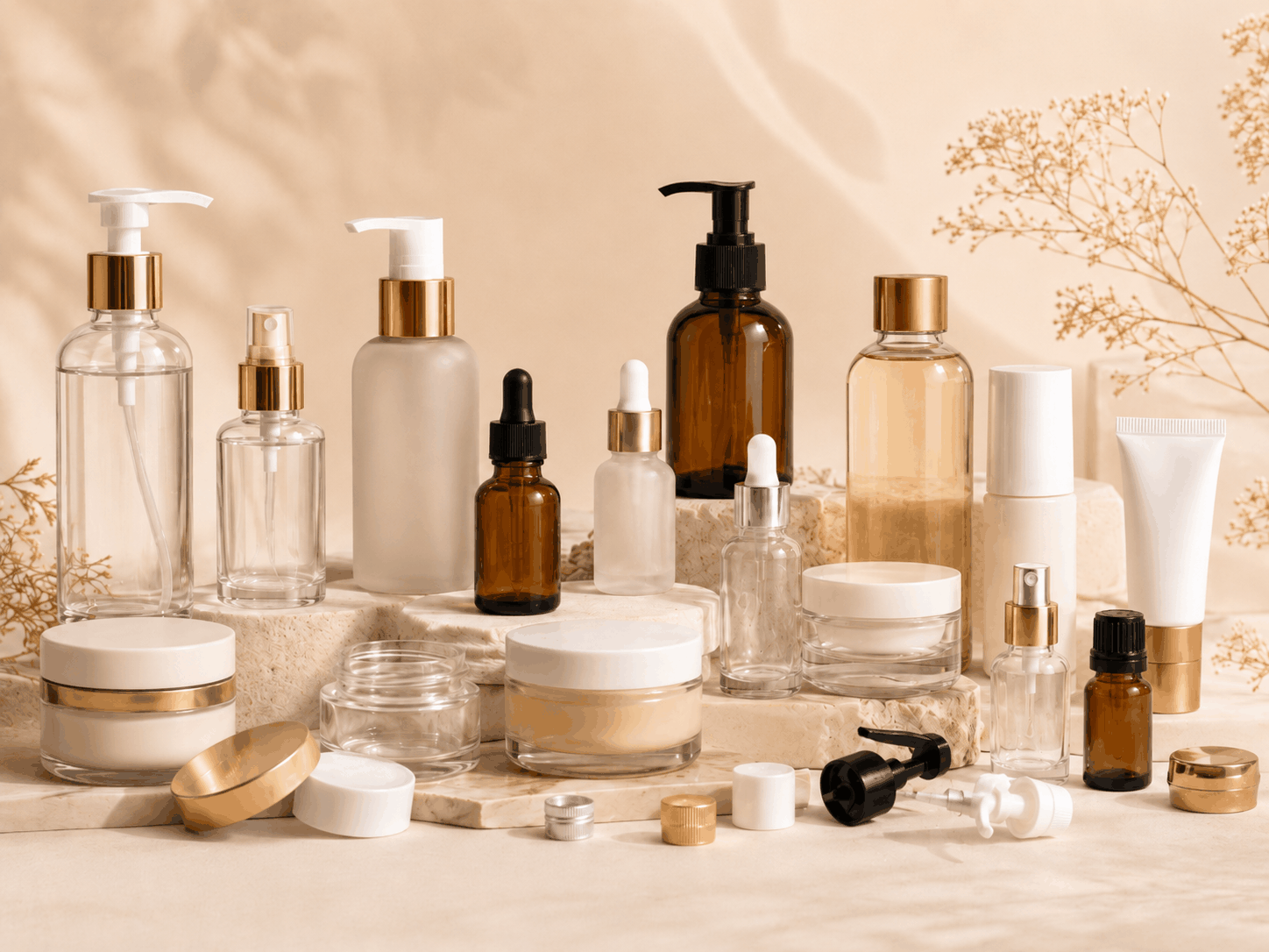 Packaging sample image showing bottles, jars, containers, caps, and closures.